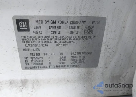 2014 Buick Encore Convenience from USA, damaged, VIN KL4CJFSB9EB783384